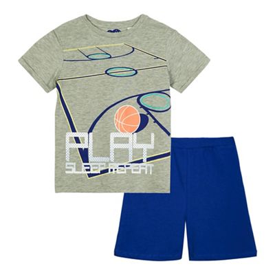 bluezoo Boys' grey and navy basketball print pyjama top and shorts set